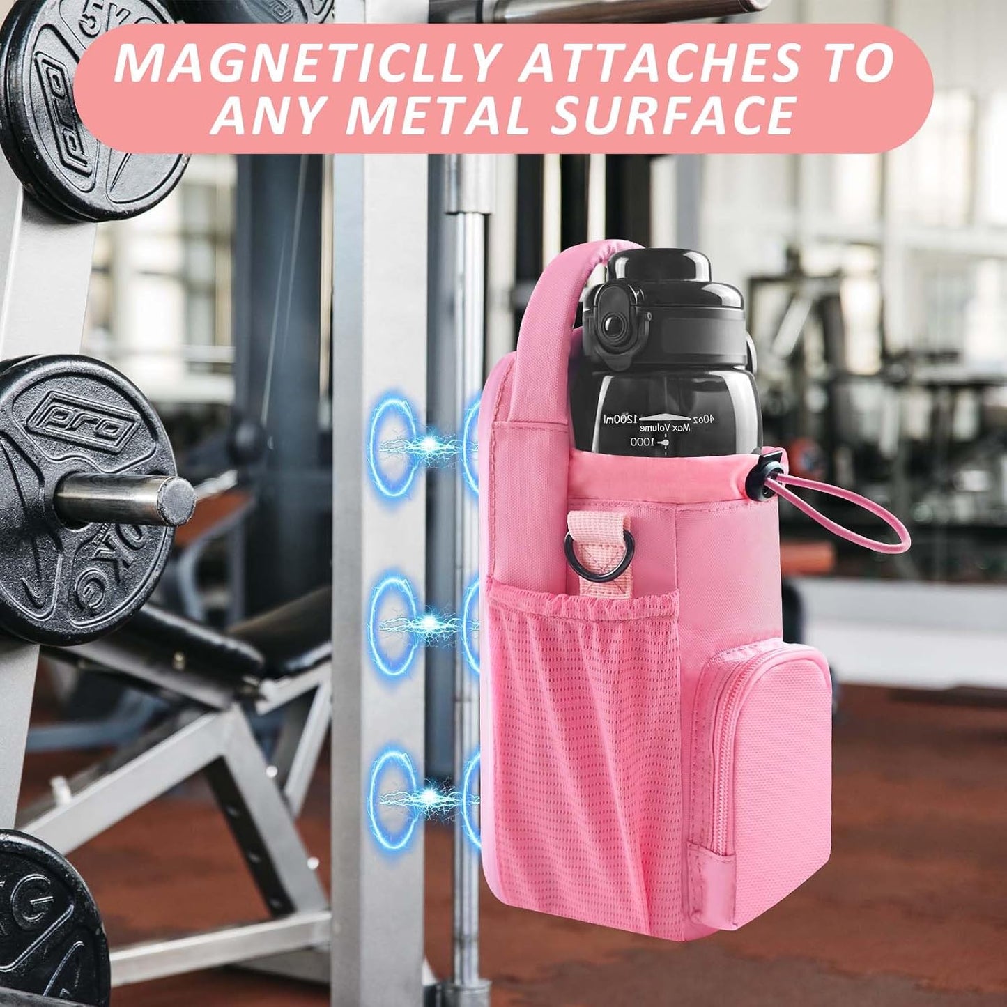 Magnetic Gym Bag for Men and Women, Magnetic Water Bottle Holder for Gym, Small Gym Bag, Gym Gifts for Women and Men (Pink, <40 OZ)