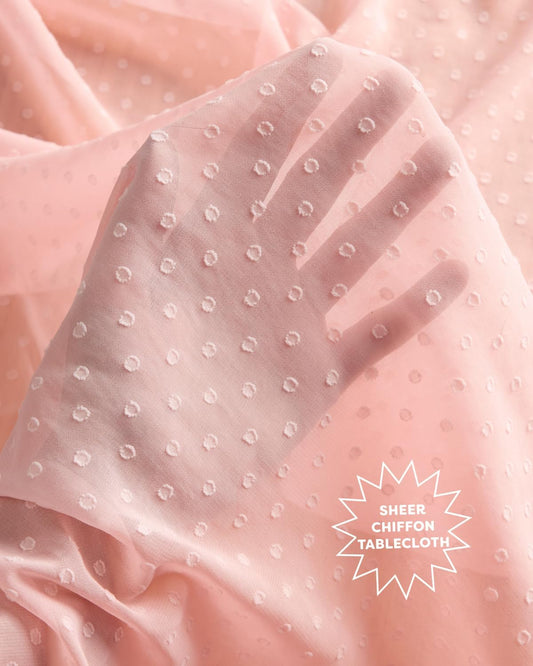 xo, Fetti Ruffle Tablecloth - Pink Polka Dot | Tea Party, Sheer Baby Pink Tablecloth, Party Decorations, Girly Decor, Coquette, Pastel