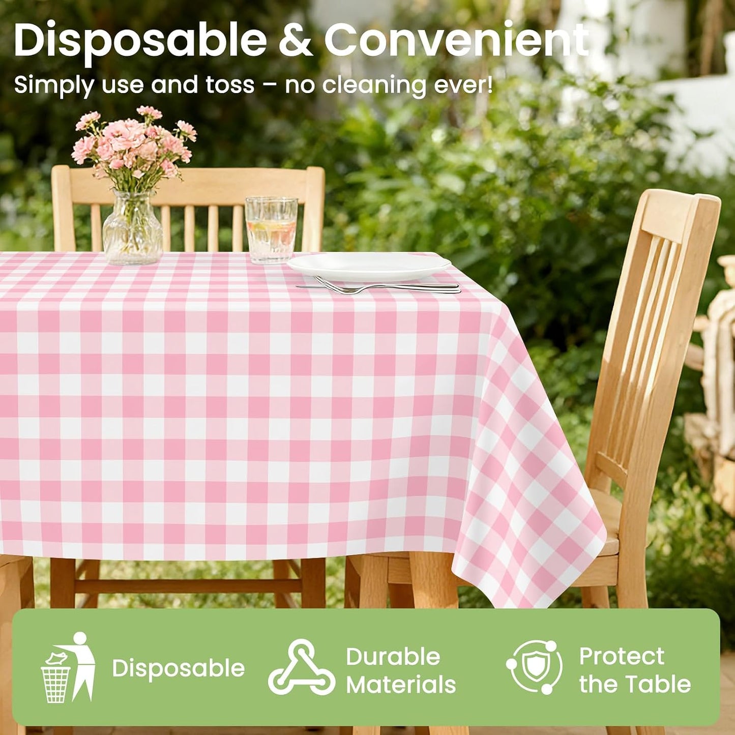 LANLISA 4 Pack Pink Gingham Tablecloth Plastic, 54 x 108 Inch Rectangle Table Cloth Disposable, Valentines Day, Easter Party, Mothers Day Decorations Tablecloths, Birthday Picnic Plastic Cover