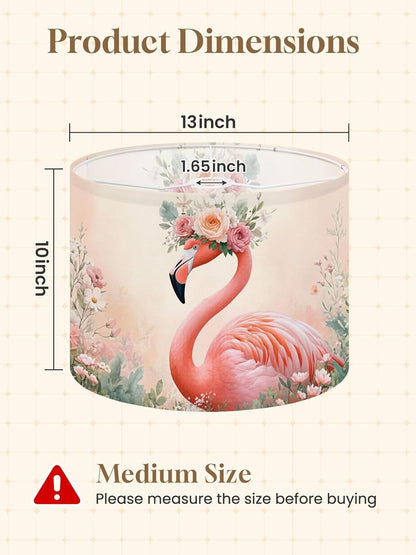 Flamingos Linen Drum Lamp Shades Easy Assembly, 13" x13" x10" Tropical Animal Pink Modern Roses Floral Crown Pastel Colors Feathers Lampshade for Table Lamps Floor Lamps Replacement Lamp Shade