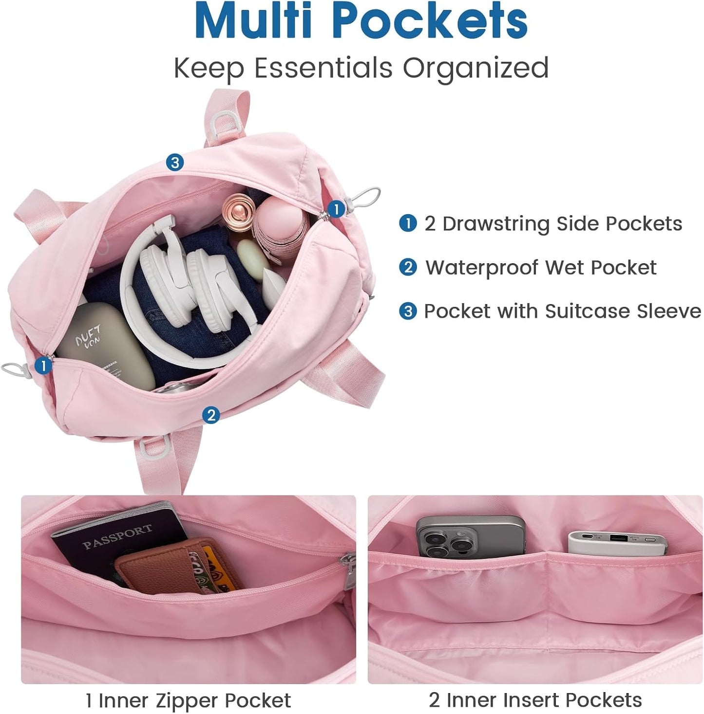 G4Free Small Gym Bag for Women 14 Inch Mini Gym Duffle Bag with Wet Compartment Cute Duffel for Travel Sport Workout (Pink)