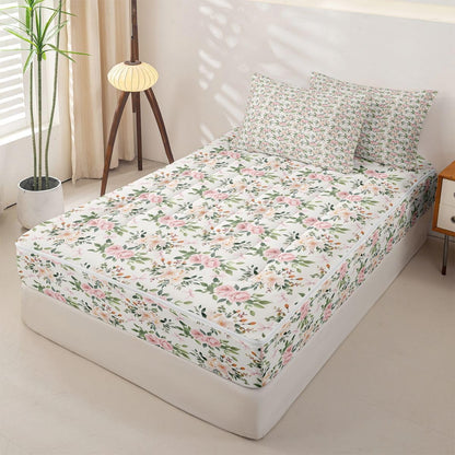 Erosebridal Flower Zipper Bedding Set Twin Rose Zip Up Comforter Set with Sheets Peach Blossom Kawaii Ribbon Bow Bed in a Bag Princess Girly Leaves Floral Theme Bed Sets with 2 Pillowcases