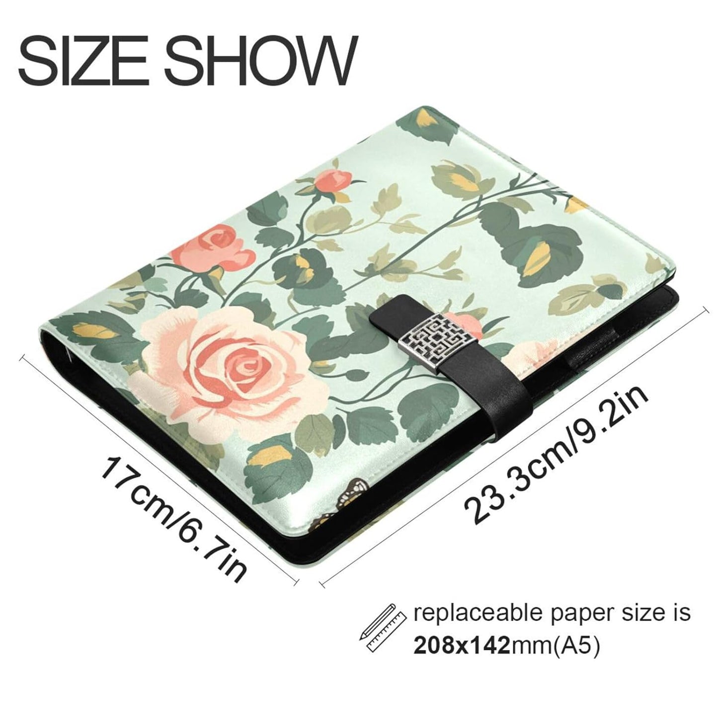 EtherSpher Spring Pastel Green Peach Flowers leather lined notebook college delicate college ruled notebooks for travelling 6.7x9.2