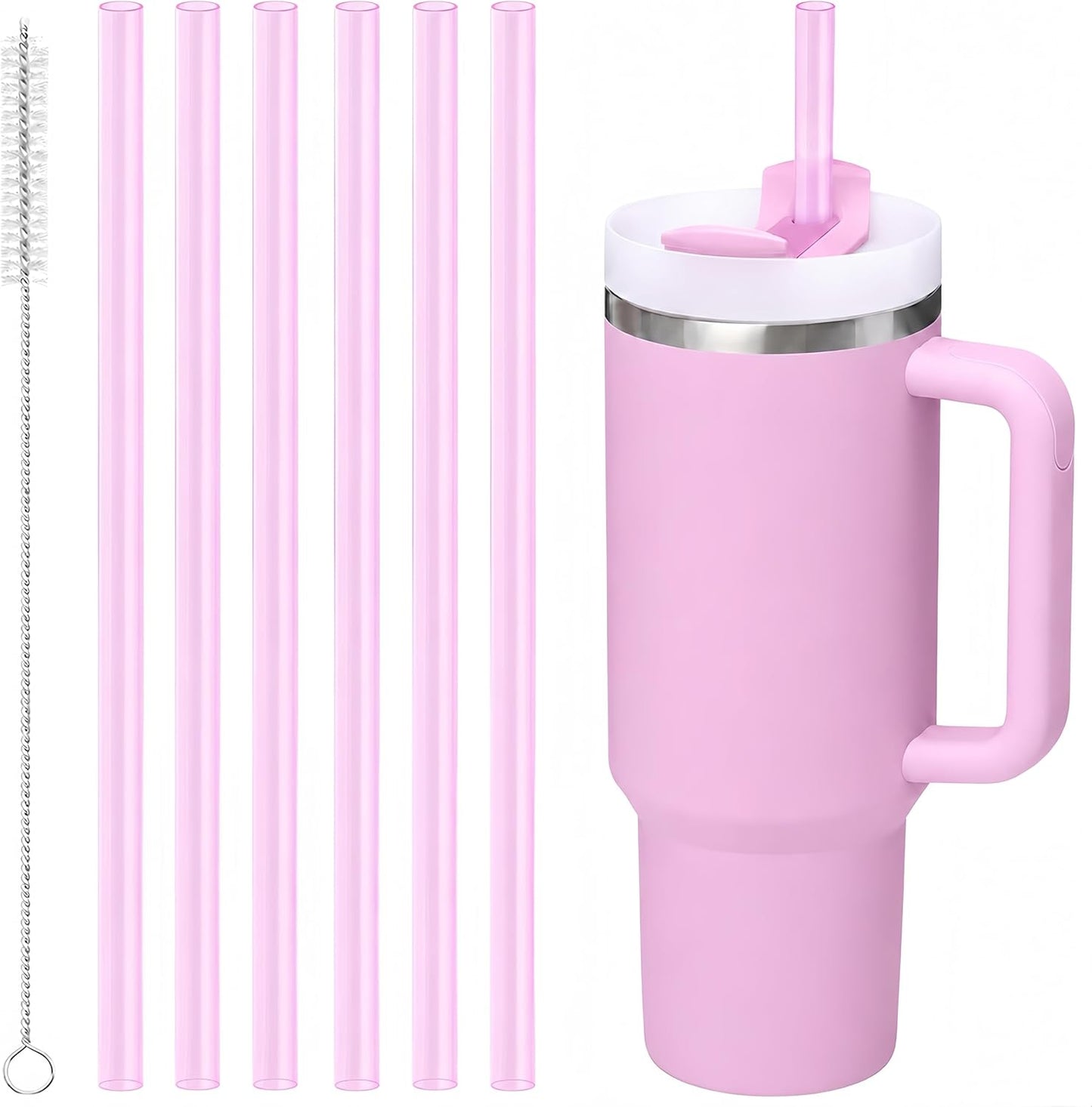 Joshey 10.5 Inch Tritan Replacement Straws for Stanley 30oz Tumbler - 6 Pack Reusable Long Straws with Cleaning Brush, Fits 30oz Stanley Cup Accessories, BPA-Free (Pink)