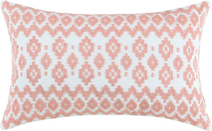 Throw Pillow Cover Embroidered 1pc Summer Couch Accent Decorative Lumbar Pillowcase, Peach 12x20 Empire Diamonds Patterned Peachy Pink and White Motif Nectar Boho Geometric Bolster Cushion Cover
