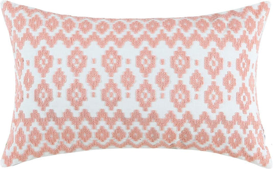 Throw Pillow Cover Embroidered 1pc Summer Couch Accent Decorative Lumbar Pillowcase, Peach 12x20 Empire Diamonds Patterned Peachy Pink and White Motif Nectar Boho Geometric Bolster Cushion Cover