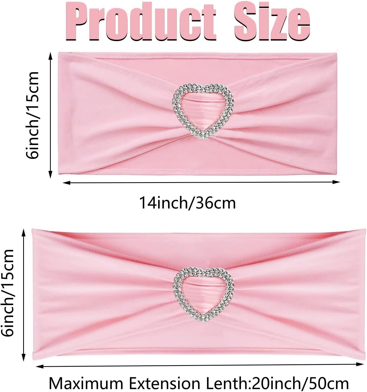 Light Pink Chair Sashes for Wedding 50Pcs Spandex Pink Sashes for Chairs Covers Stretch Chair Sashes Band with Heart Buckle Slider Wedding Sashes Bows for Banquet Party Decorations