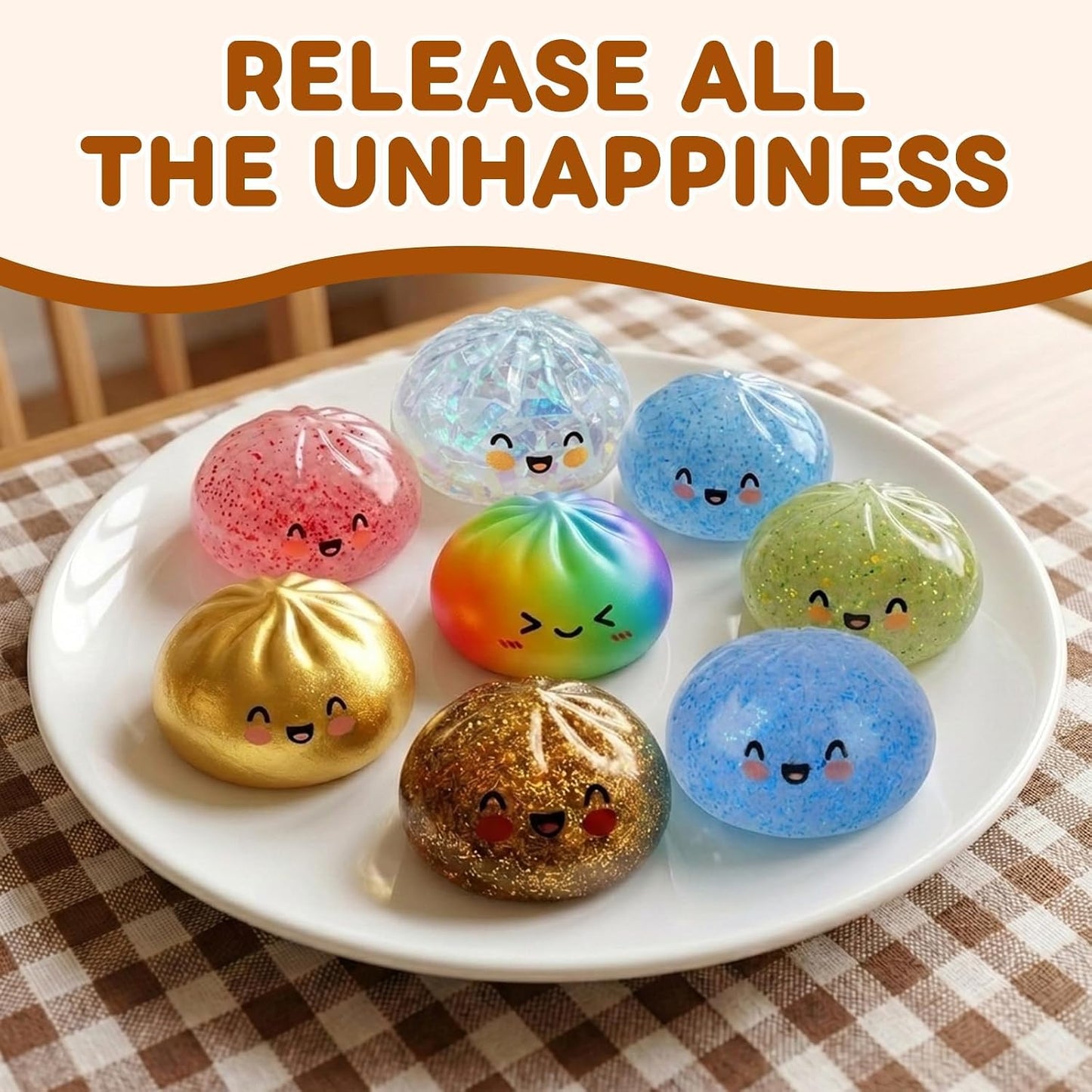 Dumpling Squishies Toys, Mystery Squishy Dumpling Box, Squishy Fidget Squishies, Stretchy Bun with Mini Food Steamer Desk Fidget Toy for Adults Office Home (Glitter Pink)