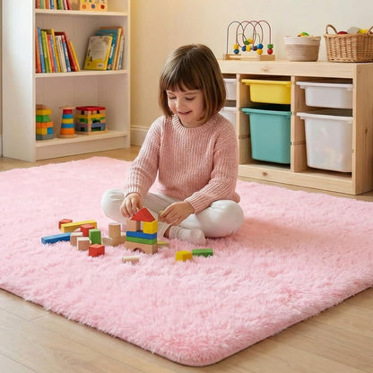 duduta Pink Fluffy Plush Rug 3x5 ft, Shag Furry Rectangle Rug for Bedroom Nursery Living Room Home Decor