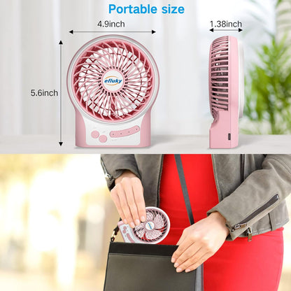 efluky 3-Speed Mini Desk Fan with LED Light, Portable USB Fan Quiet for Home, Office, Travel, Camping, Outdoor, Indoor, 4.9-Inch, Pink