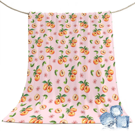 40"x60" Lap Cooling Blanket Pink Peaches Ice Silk Lightweight Breathable Soft Summer Blanket for Hot Sleepers Couch Bed Sofa Camping Flowers Summer Fruit