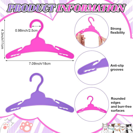 48 Pcs Doll Hangers for 18 inch Doll Clothes, Wide Non-Slip Plastic Pet Clothes Hangers 7 Inch, Mini Hanger Wardrobe Accessories for Small Toys Dogs Cats Clothing (Pink and Purple)