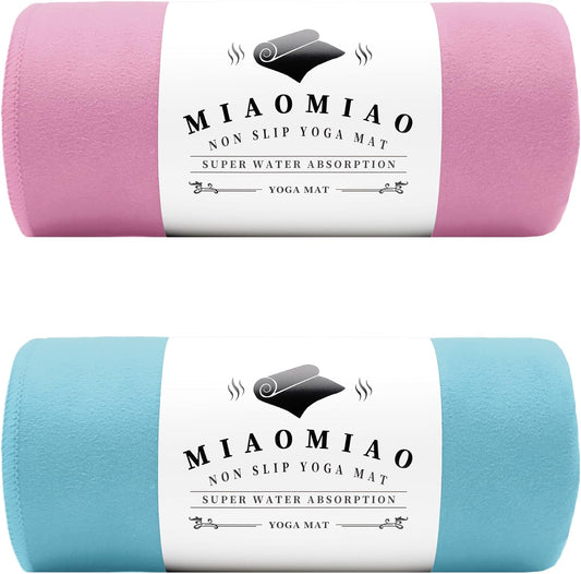 MIAOMIAO 2 Pack Non-Slip Hot Yoga Towel Set,Super Absorbent Microfiber in, 24.5" x 72" - Anti-Slip, Injury Free Design for Pilates, Yoga Mats, Exercise, and Fitness Gear Light Pink/Light Blue