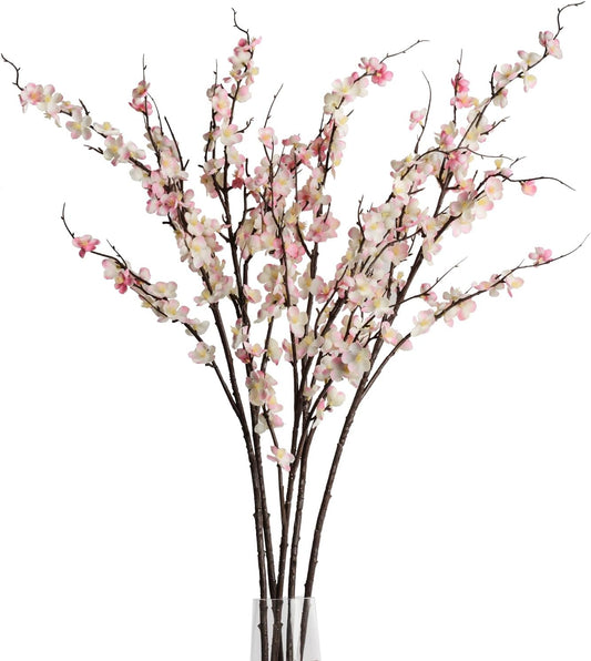 5Pcs Silk Cherry Blossom Branches 39'' Artificial Flowers Faux Cherry Blossom Stems for Vase Summer Spring Wedding Decor (5, Pink)