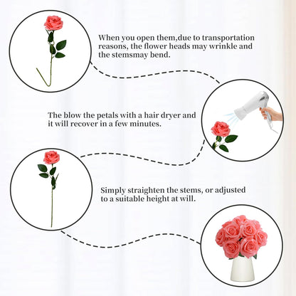 10 Pcs Peach Rose Artificial Flower, Faux Silk Flowers With Long Stems, Fake Roses Bulk Bouquet for Decoration Valentine's Day Centerpieces Proposal Bridal Bouquets Shower Party Home Floral Decor