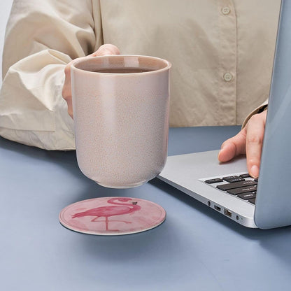 6 Pcs Pink Cute Flamingo Modern Art Boho Leather Coasters for Drinks with Holder Coaster Sets Drink Table Cup Coasters for Living Room Kitchen Coffee Decor