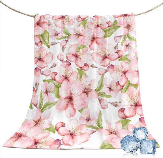 50"x60" Standard Throw Cooling Blanket Pink Peach Blossom Ice Silk Lightweight Breathable Soft Summer Blanket for Hot Sleepers Couch Bed Sofa Camping Spring Flowers