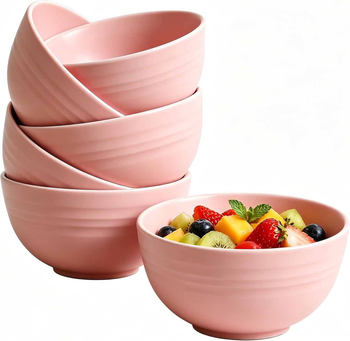 Set of 6 Wheat Straw Bowls, Unbreakable Cereal Bowls, 685ml Capacity, Microwave and Dishwasher Safe, Lightweight, Stackable Salad Bowls for the Kitchen (Pink)