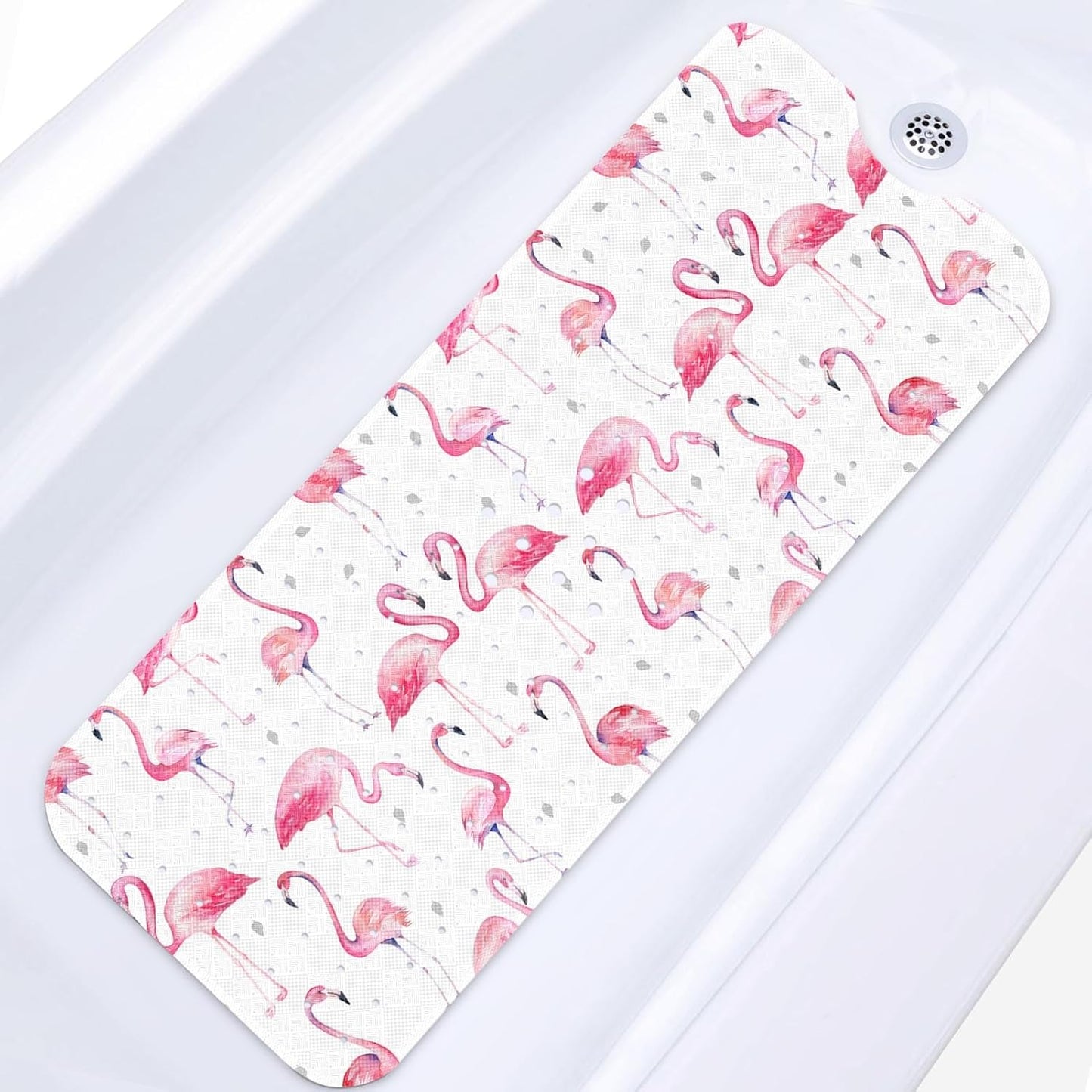 Pink Watercolor Flamingo Bathtub Shower Mat Non-Slip Tub Mat Extra Long Bath Floor Mats 40X16 Inch Machine Washable for Bathroom Tub Bath Mat for Aldult,Toddler and Baby