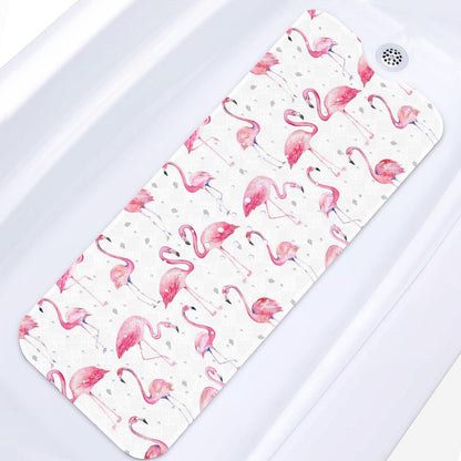 Pink Watercolor Flamingo Bathtub Shower Mat Non-Slip Tub Mat Extra Long Bath Floor Mats 40X16 Inch Machine Washable for Bathroom Tub Bath Mat for Aldult,Toddler and Baby