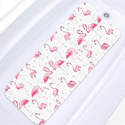 Pink Watercolor Flamingo Bathtub Shower Mat Non-Slip Tub Mat Extra Long Bath Floor Mats 40X16 Inch Machine Washable for Bathroom Tub Bath Mat for Aldult,Toddler and Baby