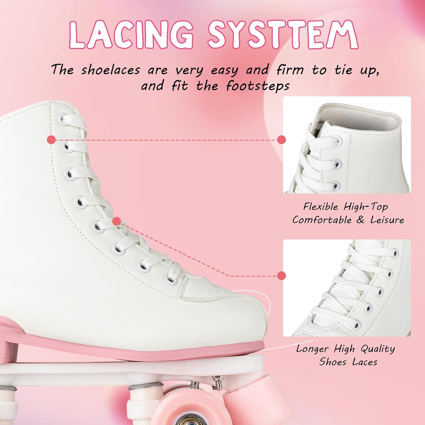 Gets Women's High-Top PU Leather Roller Skates - Four-Wheel Shiny Skates for Girls Unisex