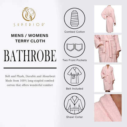 Cotton Unisex Terry Robe, Soft And Absorbent Robes For Men And Women, Bathroom Accessories