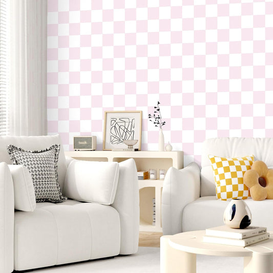 Pink and White Wallpaper Peel and Stick Checkered Wallpaper Pink Wall Paper Peel and Stick Modern Geometric Wallpapers for Girls Bedroom Kids Room 17.5" x 118" Adhesive Vinyl Contact Paper