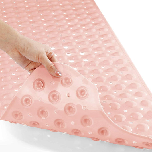 Yimobra Non Slip Bathtub Mat 40 x 16 Inch, Extra Long Shower Mat with Drain Holes, Machine Washable Baby Bath Mats, Strong Suction Cups for Bathroom Floor, Pink