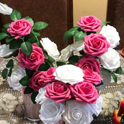 Higfra Artificial Flowers 25pcs Real Looking Fake Roses with Stems for DIY Wedding Bouquets Baby Shower Centerpieces Floral Arrangements Party Tables Home Decorations