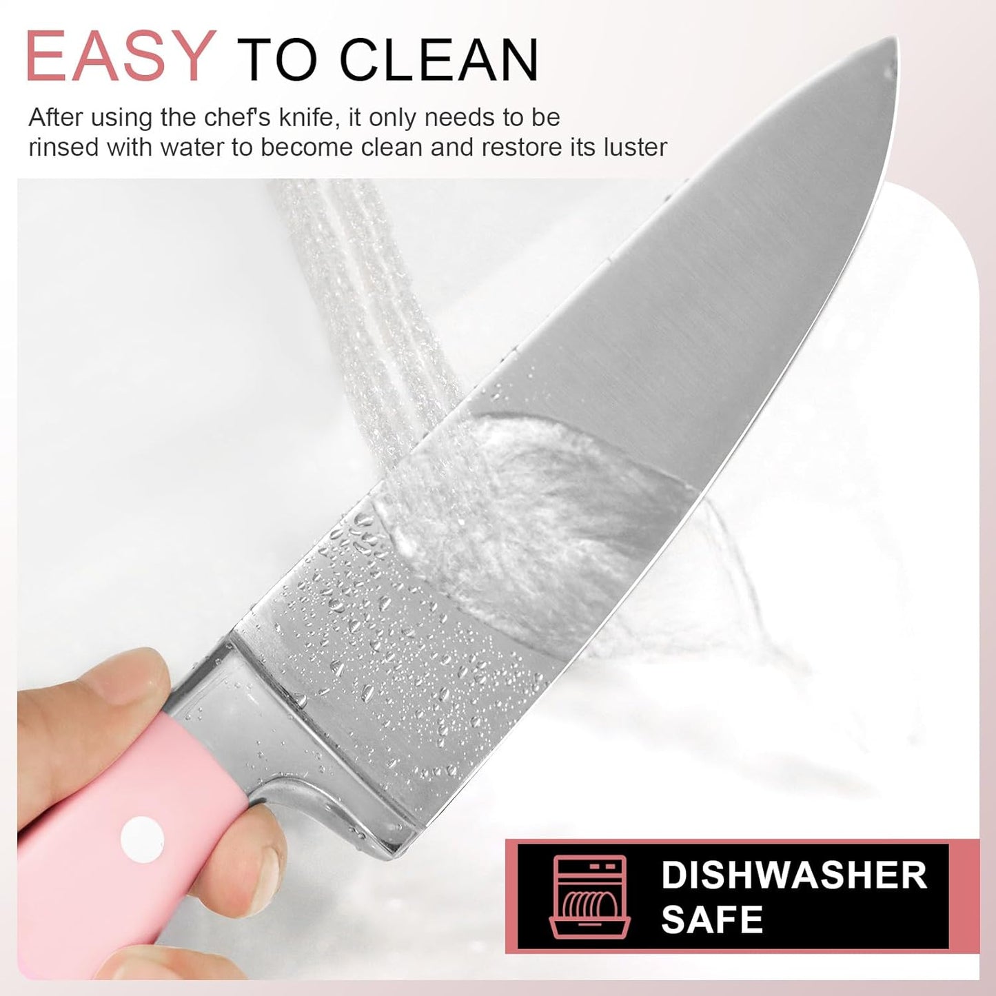 14-Piece Pink Triple Riveted Cooking Knife Set, High Carbon-Stainless Steel Knife Block Set, Razor-Sharp Knife Set with Wood Block, Cutlery Chef Knives Set, Dishwasher Safe