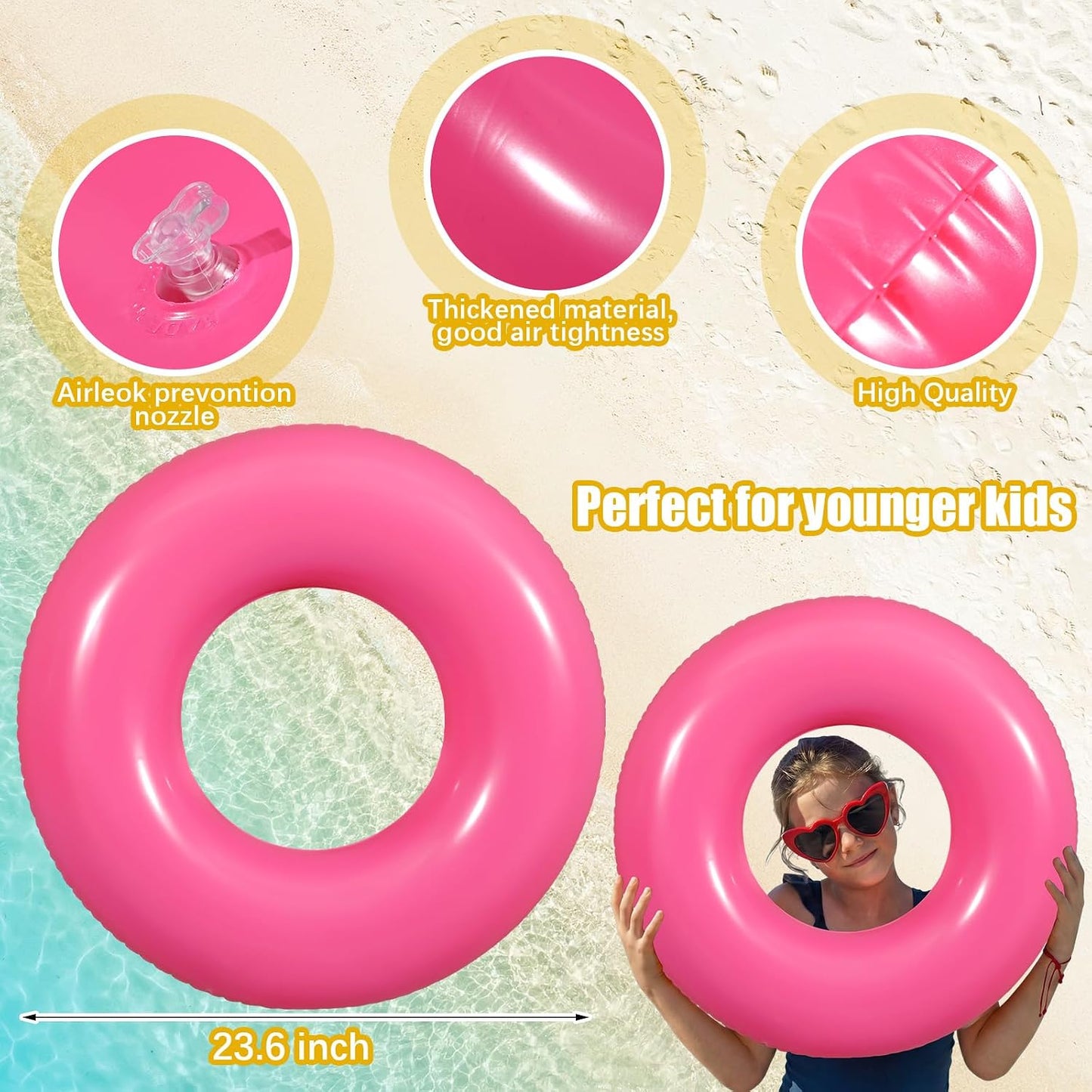 JellyArch 6 Pcs Inflatable Pool Floats 24 Inches Swim Tube Bulk Swimming Ring Pool Floaties for Beach Party Decorations Women and Men River Lake Summer Vacation Holiday (Rose Pink)