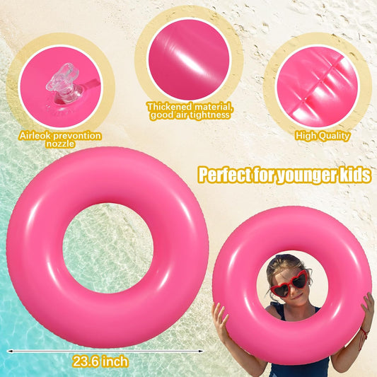 JellyArch 6 Pcs Inflatable Pool Floats 24 Inches Swim Tube Bulk Swimming Ring Pool Floaties for Beach Party Decorations Women and Men River Lake Summer Vacation Holiday (Rose Pink)