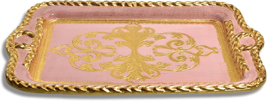 MY ITALIAN DÉCOR - Large Florentine Wood Tray for Coffee Table, 16.5" x 11.5", Vintage Decor, Pink Room Decor, Gift for Women, Vanity Tray, Bed Table, Made in Italy (Pink)