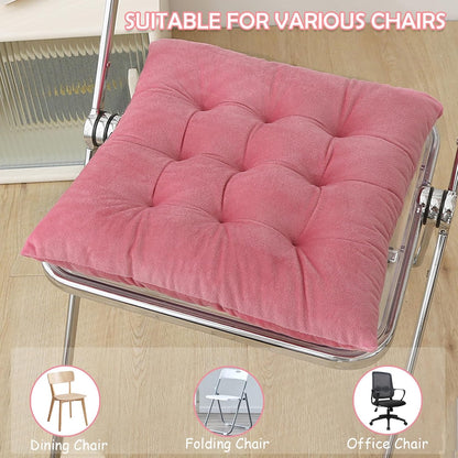 2 Pack Square Seat Cushion Chair Pads for Kitchen Dining Chairs, Soft Comfort Velvet Chair Mat Pillow Cushions with Ties for Office Desk Living Room Tatami 15.5", Pink