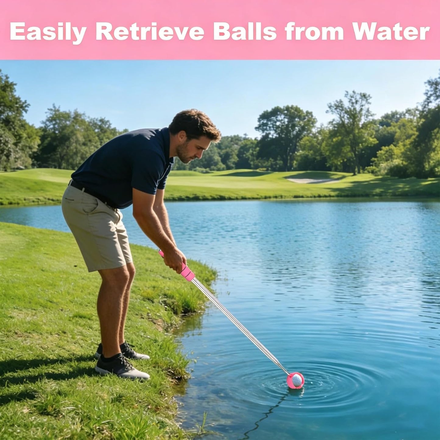 Golf Ball Retriever Telescopic, 9Ft Golf Ball Retriever for Water, Professiona Stainless Steel Ball Retriever Tool Golf, Light Weight Double Sided Golf Ball Grabber, Golf Accessories Gifts