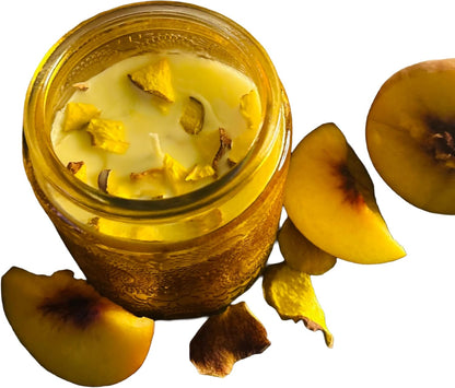 Peach Sorbet Scented Soy Dried Fruit Candle, Hand Poured, Glass Jar Candle with Airtight Lid