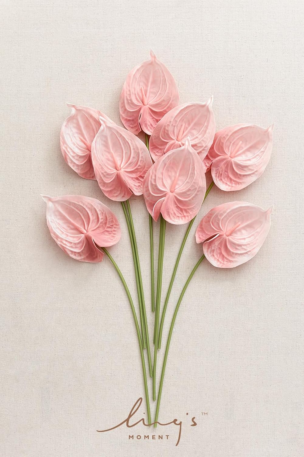 Ling's moment Artificial Anthurium Plants, 8pcs Shabby Blush Silk Filler Flower, Pink Faux Greenery Stems for DIY Wedding Bouquets Centerpieces Arrangements Bridal Shower Party Home Decorations