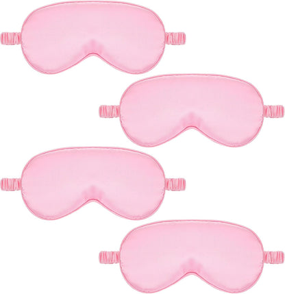 4 Pack Sleep Mask Silk Eye Mask Block Light Eye Sleep Shade Cover Blindfold Reduces Puffy Eyes Traveling Gifts for Night Sleeping Office Travel Party Games Suitable for Men Women (Pink)