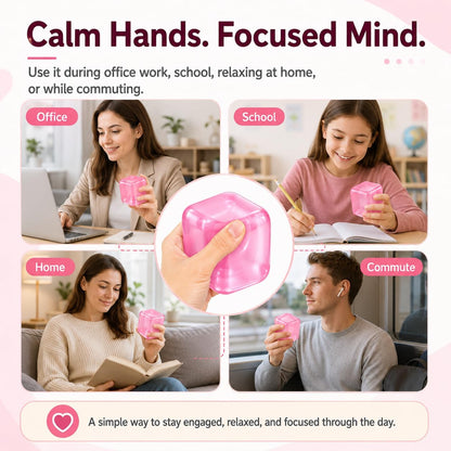 Ice Cube Squishy, Squeeze Stress Cube for Anxiety Relief, Soft Squishy Fidget Toys for Adults, Sensory Gel Ball for Birthday Gift, Desk Accessory（Pink）