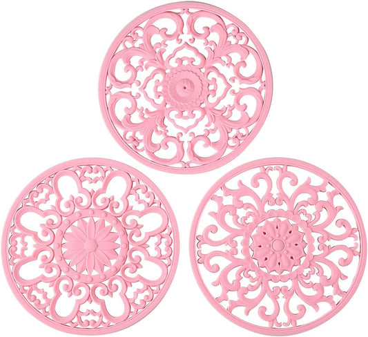 Extra Thick Silicone Trivet Mat for Hot Dishes, Hot Pots and Pans, Pot Holder, Hot Pad to Protect Your Table and Countertop, Kitchen Decor and Accessories,Pink,Set of 3
