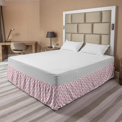 Lunarable Peach Pink Bedskirt, Numerous Repetitive Little Cartoon Illustrated Fruits on Dotted Backdrop, Bedroom Decor Wrap Around Elastic Bed Skirt Gathered Design, Queen, Rose Pale Green