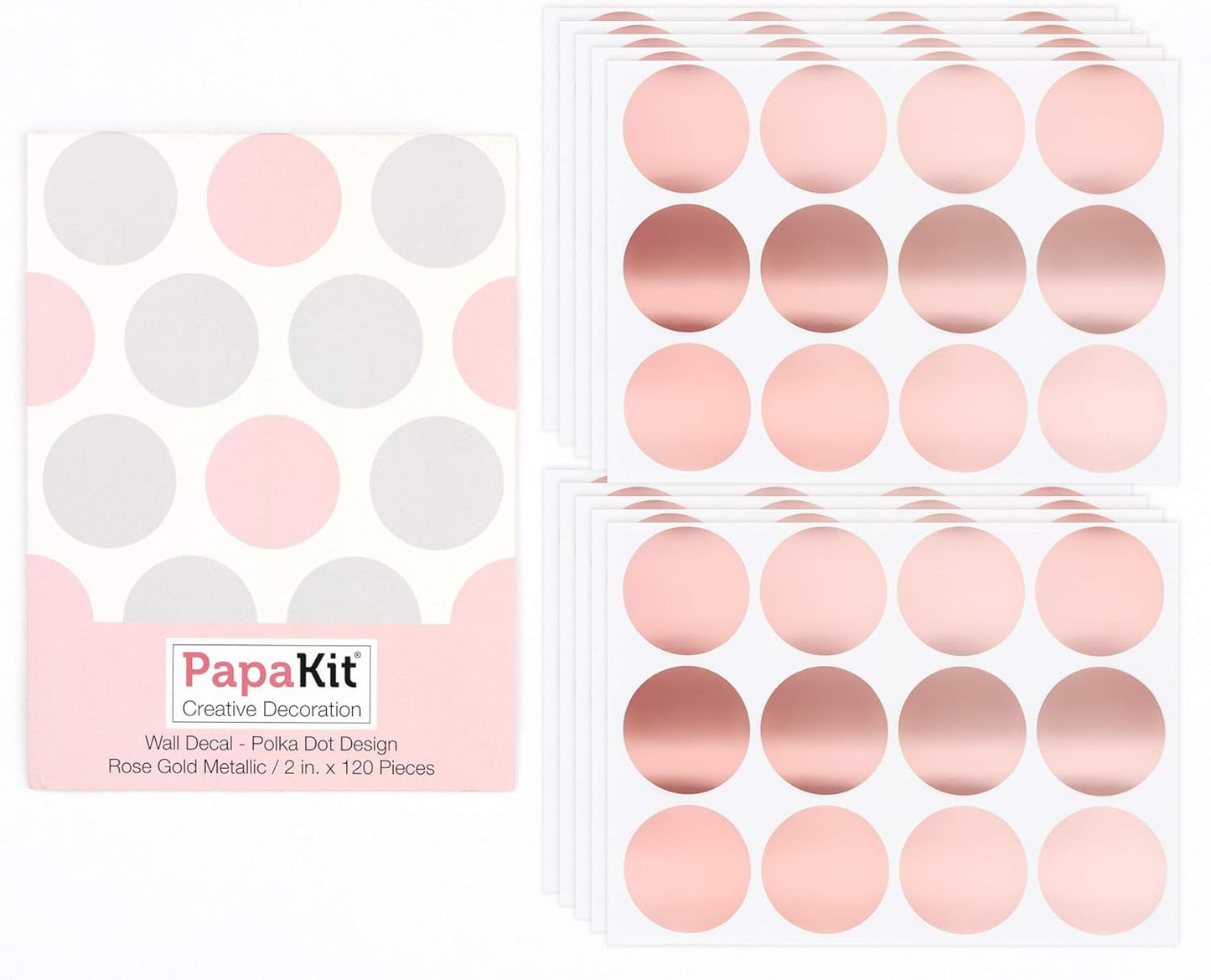 PapaKit Large Round Polka Dot Confetti Wall Decal Baby Nursery Child Kid Boy Girl Bedroom Home Decor | Creative Art Design Pattern | Safe Removable Adhesive (Rose Gold Metallic, 2 Inches x 120 Pieces)