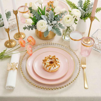 Rubtlamp 210Pcs Plastic Pink Plates with Gold Plastic Silverware Set Include 30Pink Dinner & 30 Dessert Plates, 90Gold Cutlery, 30Gold Cups, 30Napkins, Pink Dinnerware for Valentines&Mother's Day