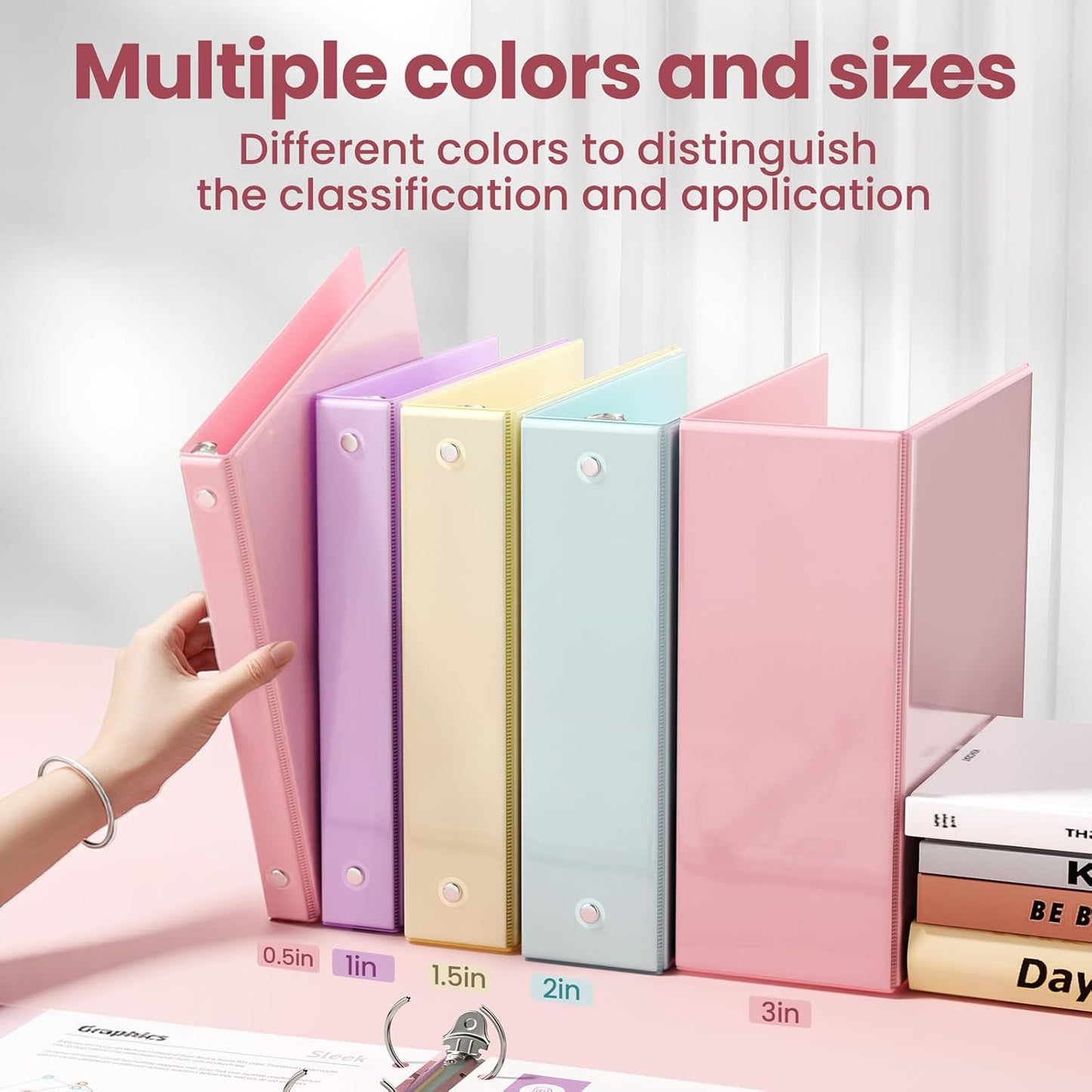 SUNEE 3 Ring Binder 1 Inch 2 Pack, Clear View Binder Three Ring PVC-Free (Fit 8.5x11 Inches) for School or Office Supplies, Pink