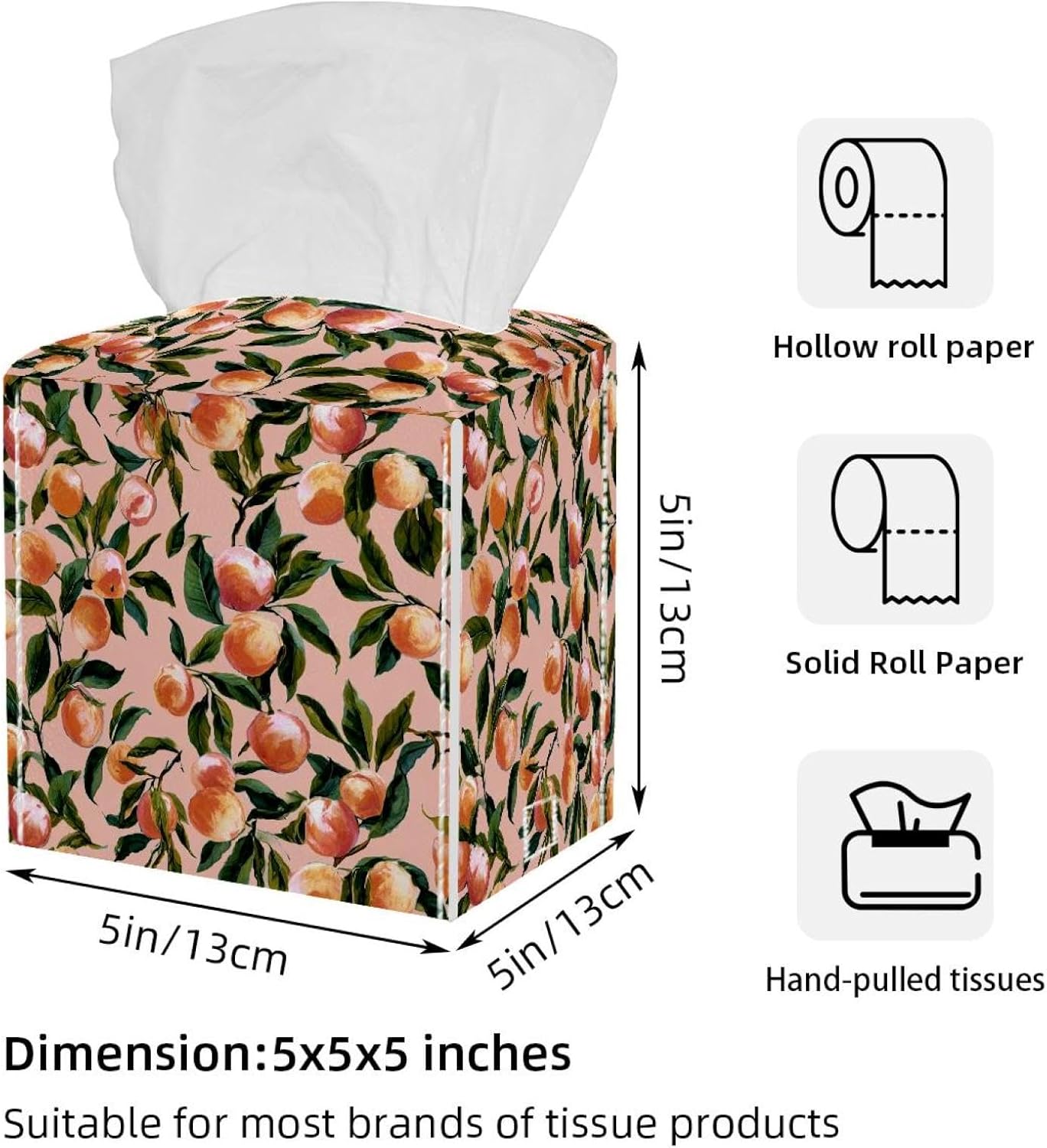 2 Pack Pink Peach Pattern (2) Tissue Box Holder Cover Square Leather Tissue Organizer Portable Decorative Facial Paper Case