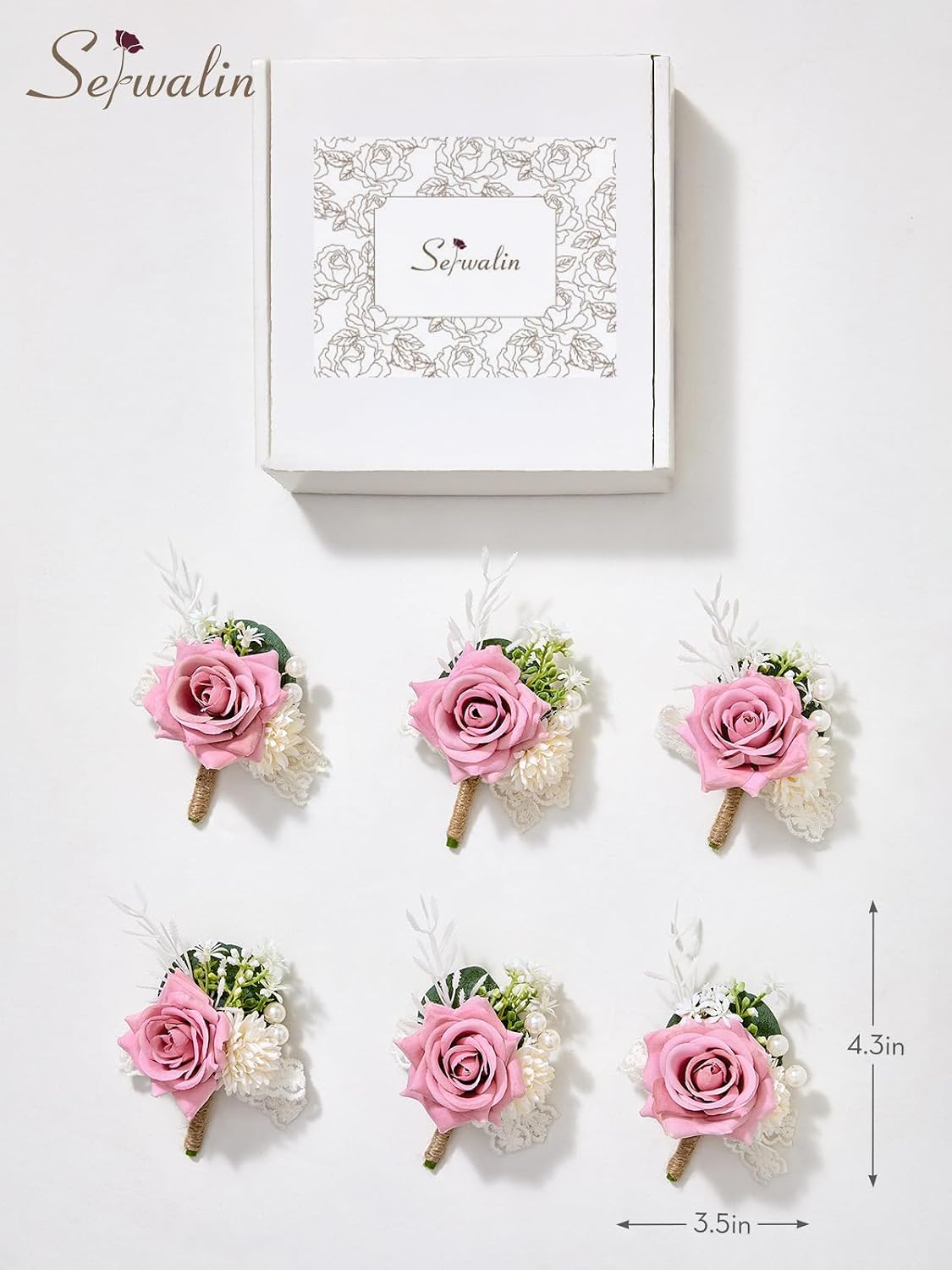 Serwalin 6 Pcs Pink Boutonniere for Men, Groom Groomsmen Best Man Guest Boutonnieres，Artificial Flowers Silk Rose for Wedding Prom Ceremony Anniversary Party Homecoming
