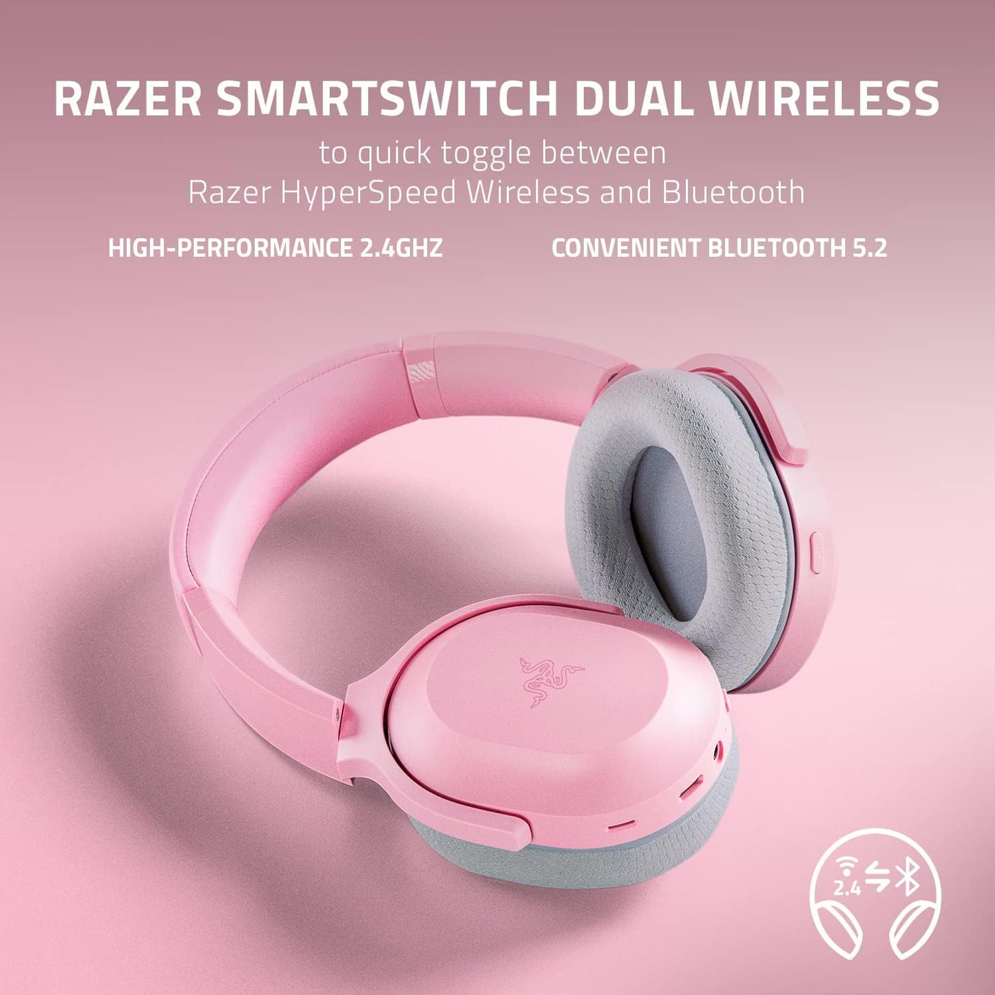 Razer Barracuda Wireless Gaming & Mobile Headset (PC, PlayStation, Switch 2, Android, iOS): 2.4GHz Wireless + Bluetooth - Integrated Noise-Cancelling Mic - 50mm Drivers - 40 Hr Battery - Quartz Pink