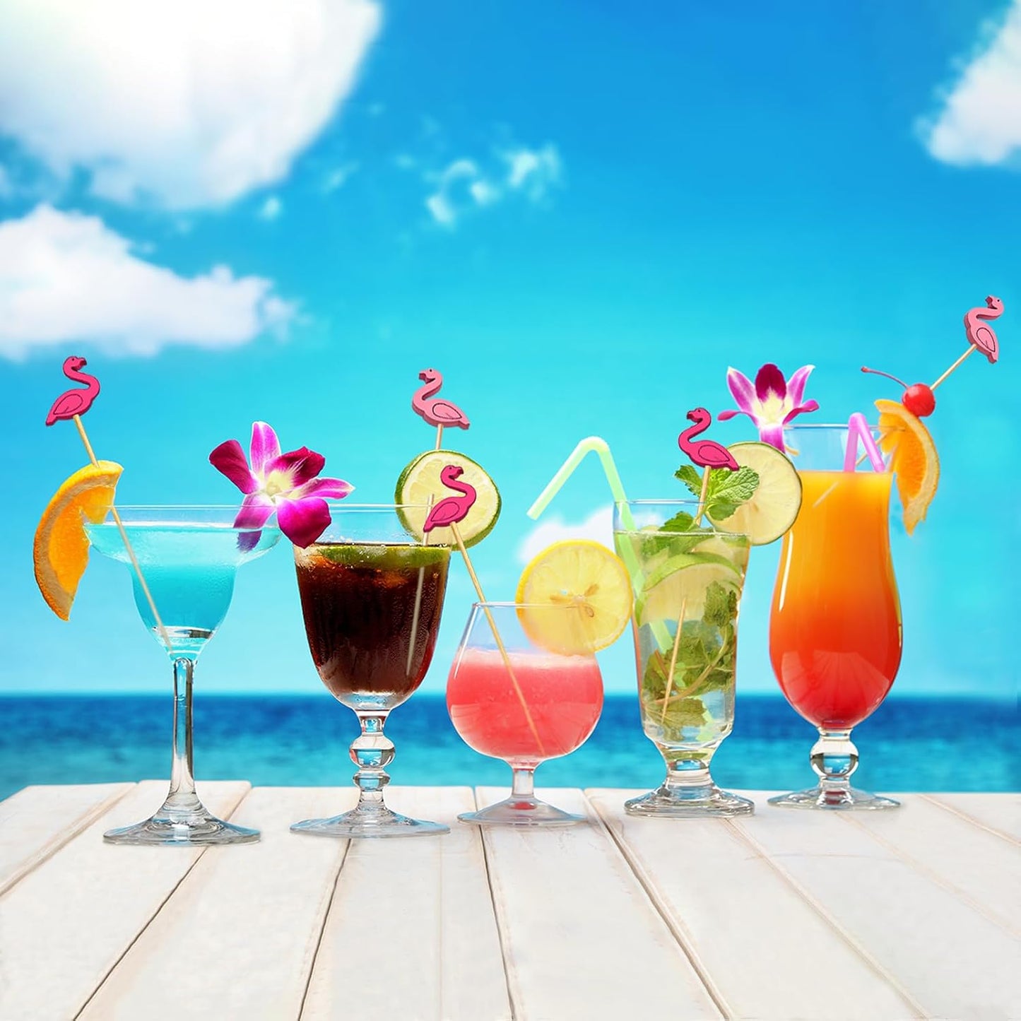 250 PCS Cocktail Picks Cute Flamingo Handmade Sticks Wooden Fruit Toothpicks Party Decorations Appetizer Skewers