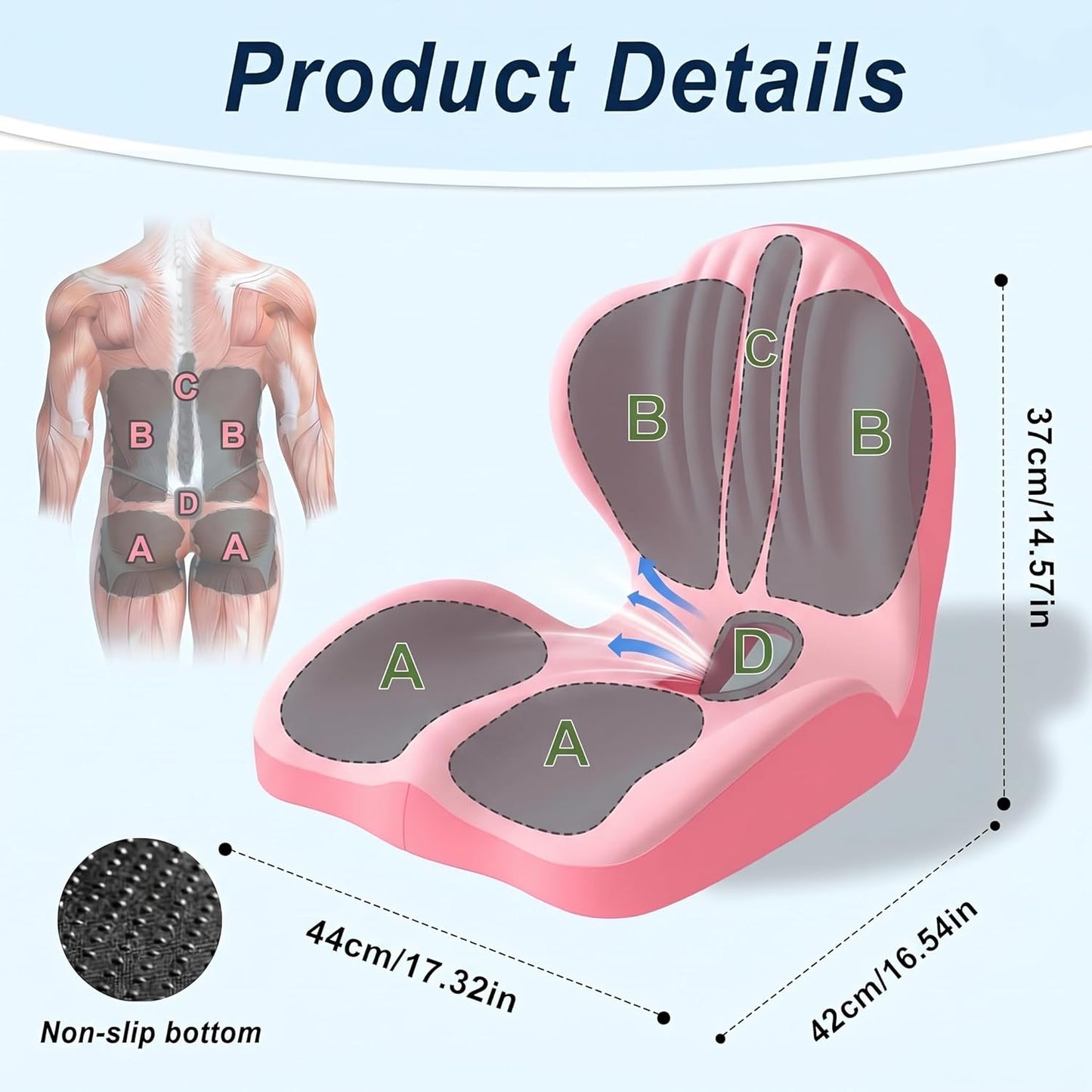 Ergonomic Lumbar & Seat Support Cushion, 2-in-1 Memory Foam Cushion with Coccyx Hollow Design for Office Chair, Car Seat, Home Use - Relieves Back & Hip Pain (Pink)